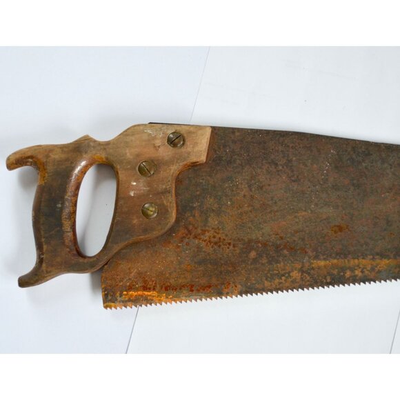 Vintage Warranted Superior Handsaw 26" Saw Wood Handle - Picture 2 of 7